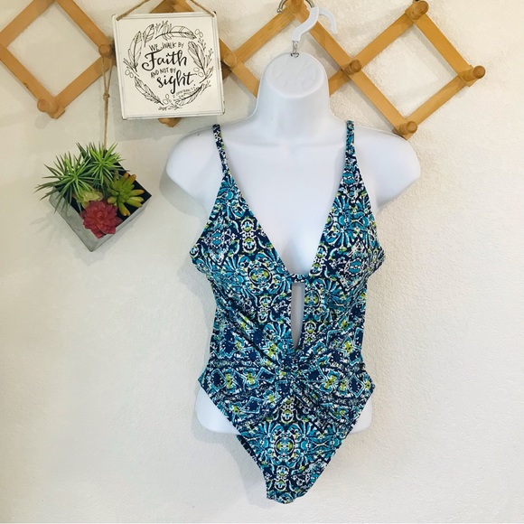 La Blanca Multicolor Geo Print One Piece Swimsuit Tummy Control Sz S - Picture 3 of 14